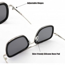 Square Fashion Oversized Sunglasses for Women Polarized Metal Frame UV Protection(Black & Silver) - CE196WYIEUL $14.11