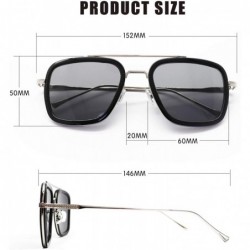 Square Fashion Oversized Sunglasses for Women Polarized Metal Frame UV Protection(Black & Silver) - CE196WYIEUL $14.11