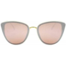 Cat Eye Oversized Women Cat Eye Flat Lens Sunglasses P2460 - White Rose Mirror - CV18S02QDUY $11.66