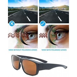 Wrap Fit Over Polarized Sunglasses Driving Clip on Sunglasses to Wear Over Prescription Glasses - Black-brown - CF18SKUGZLN $...