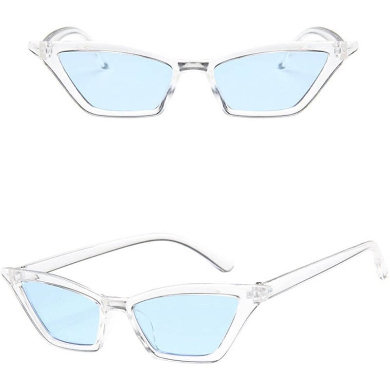 Round Small Frame Skinny Cat Eye Sunglasses for Women Colorful Lens Mini Narrow Square Retro Cateye Vintage Sunglasses - CU18...