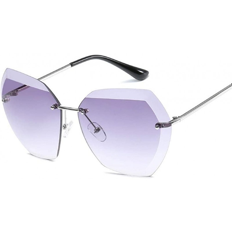 Square Rimless Sunglasses Women Designer Summer Oversized Vintage Shades Sun Glasses For Women Female Lady Sunglass - C018Y6H...