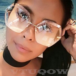 Square Rimless Sunglasses Women Designer Summer Oversized Vintage Shades Sun Glasses For Women Female Lady Sunglass - C018Y6H...