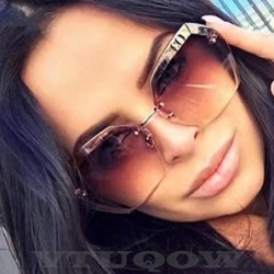 Square Rimless Sunglasses Women Designer Summer Oversized Vintage Shades Sun Glasses For Women Female Lady Sunglass - C018Y6H...