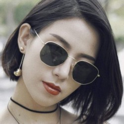 Square Fashion Sunglasses Women Brand Designer Small Frame Polygon Clear Lens Men Vintage Sun Glasses N Metal - Black - CU198...