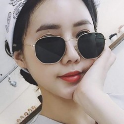 Square Fashion Sunglasses Women Brand Designer Small Frame Polygon Clear Lens Men Vintage Sun Glasses N Metal - Black - CU198...