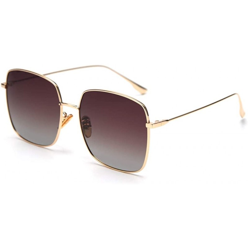 Square Mirror Sunglasses Men Polarized Metal Frame Big Sun Glasses for Women Square - Gold With Brown - CM18W4C6CLG $9.12