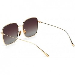 Square Mirror Sunglasses Men Polarized Metal Frame Big Sun Glasses for Women Square - Gold With Brown - CM18W4C6CLG $9.12