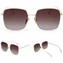 Square Mirror Sunglasses Men Polarized Metal Frame Big Sun Glasses for Women Square - Gold With Brown - CM18W4C6CLG $9.12