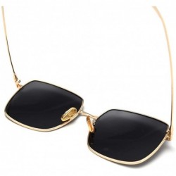 Square Mirror Sunglasses Men Polarized Metal Frame Big Sun Glasses for Women Square - Gold With Brown - CM18W4C6CLG $9.12