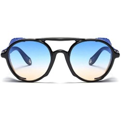 Goggle Vintage Women Punk Round Sunglasses Luxury Brand Designer Fashion Side protection Sun Glasses - Black&blue - C718MD7TM...