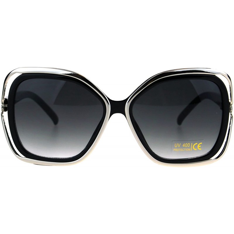 Butterfly Womens Double Rim Frame Butterfly Diva Designer Fashion Sunglasses - Black Silver Smoke - CG185GIWMG3 $13.74