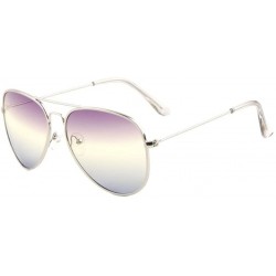 Round Classic Pilot Aviator Sunglasses w/Triple Gradient Lenses - Silver Metallic Frame - CW188OTUOAR $25.08