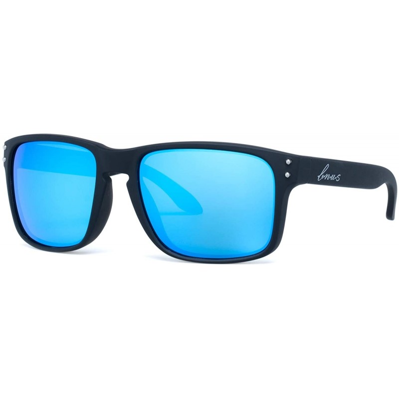Wrap italy made classic sunglasses corning real glass lens w. polarized option - Black Rubber / Blue Flash - CC12O8UEF54 $35.61