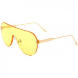 Round Rimless Flat Top Round Shield Thick One Piece Lens Sunglasses - Yellow - CQ197NCSDSW $12.44