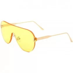 Round Rimless Flat Top Round Shield Thick One Piece Lens Sunglasses - Yellow - CQ197NCSDSW $26.27