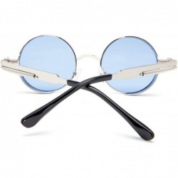 Round Steampunk Sunglasses Round Retro Metal Circle Frame Sunglasses Men & Women - Ocean Blue Lens/Silver Frame - CJ196SOYDWN...