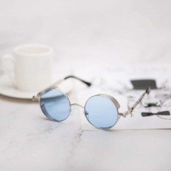 Round Steampunk Sunglasses Round Retro Metal Circle Frame Sunglasses Men & Women - Ocean Blue Lens/Silver Frame - CJ196SOYDWN...