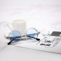 Round Steampunk Sunglasses Round Retro Metal Circle Frame Sunglasses Men & Women - Ocean Blue Lens/Silver Frame - CJ196SOYDWN...