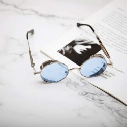 Round Steampunk Sunglasses Round Retro Metal Circle Frame Sunglasses Men & Women - Ocean Blue Lens/Silver Frame - CJ196SOYDWN...