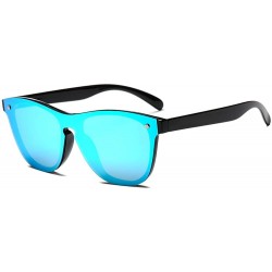 Round Blenders Sunglasses Polarized Sunglasses - Rimless Mirrored Lens Sunglasses JH9004 - Black Frame Blue Mirror - CB18IG4M...