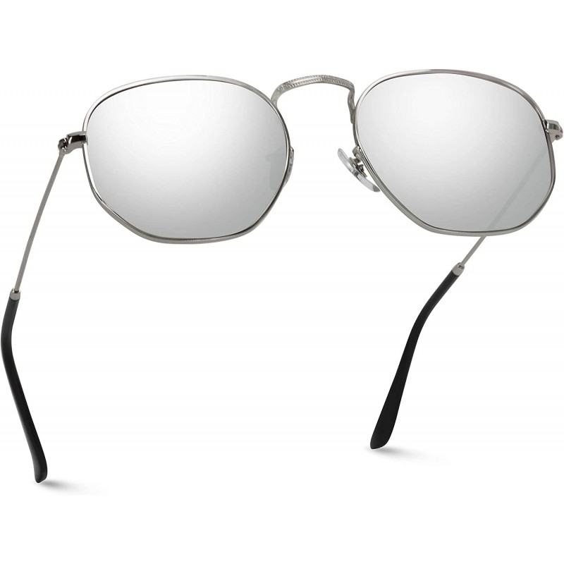 Aviator Geometric Round Gold Frame Retro Sunglasses - Silver Frame / Mirror Silver Lens - CY18CEQA2HI $16.18