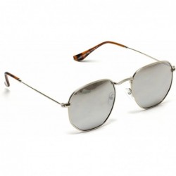 Aviator Geometric Round Gold Frame Retro Sunglasses - Silver Frame / Mirror Silver Lens - CY18CEQA2HI $16.18