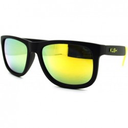 Rectangular Kush Pot Logo Rectangular Mens Sporty Horned Style Sunglasses - Black Yellow - C711KP5VU4R $9.82