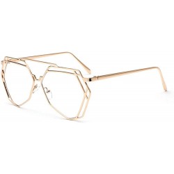 Oversized Oversized Metal Geometric Frame Clear Lens and Color Sunglasses - yhl - Gold-plain - C112O76ZVAO $9.10