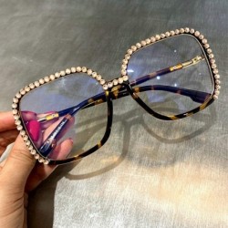 Oversized sunglasses women Brand designer oversize square sun glasses men luxury Diamond sunglasses clear lens - Leopard - C0...