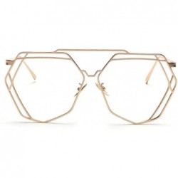 Oversized Oversized Metal Geometric Frame Clear Lens and Color Sunglasses - yhl - Gold-plain - C112O76ZVAO $9.10