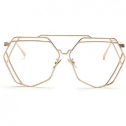 Oversized Oversized Metal Geometric Frame Clear Lens and Color Sunglasses - yhl - Gold-plain - C112O76ZVAO $9.10