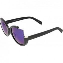 Rimless Women's Semi-Rimless Teardrop Colored Mirror Lens Oversize Sunglasses 53mm - Black / Blue Mirror - CC12MZXV7Y0 $9.07