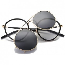 Rimless Retro Round Tr90 Frame Polarized Clip on Flat Eyeglasses unisex - Black-gold - CW186E7WAST $19.19