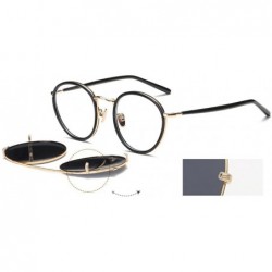 Rimless Retro Round Tr90 Frame Polarized Clip on Flat Eyeglasses unisex - Black-gold - CW186E7WAST $19.19