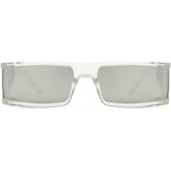 Square Small Rectangle Sunglasses Furturistic Rectangular Wrap Around Clout Goggles - White Frame Silver Mirrored Lens - CA19...