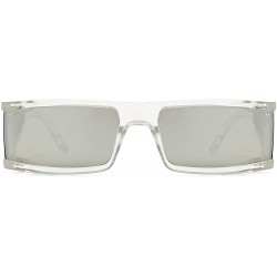 Square Small Rectangle Sunglasses Furturistic Rectangular Wrap Around Clout Goggles - White Frame Silver Mirrored Lens - CA19...