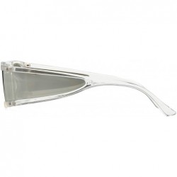 Square Small Rectangle Sunglasses Furturistic Rectangular Wrap Around Clout Goggles - White Frame Silver Mirrored Lens - CA19...