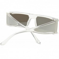 Square Small Rectangle Sunglasses Furturistic Rectangular Wrap Around Clout Goggles - White Frame Silver Mirrored Lens - CA19...