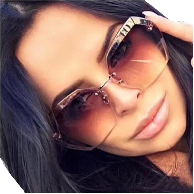 Oversized Sunglasses for Women Oversized Rimless Diamond Cutting Lens Sun Glasses - D - CA18EI8M6Y9 $9.84