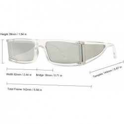 Square Small Rectangle Sunglasses Furturistic Rectangular Wrap Around Clout Goggles - White Frame Silver Mirrored Lens - CA19...