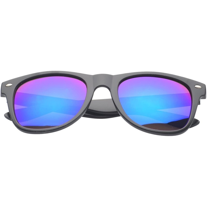 Square Retro Square Fashion Sunglasses in Black Frame Blue Lenses - Blue Purple - CZ11OJZAVGB $9.73