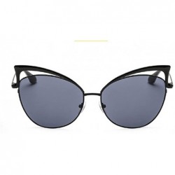Oversized Sunglasses Women Oversized Cateye Fashion Metal Frame Mirrored Goggles - Black - CR18CRNR2YW $16.09