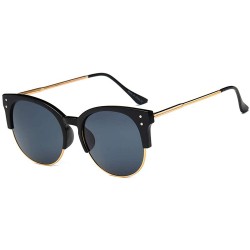 Aviator Women's Retro Fashion Designer Half Frame Round Cateye Sunglasses - Gold/Black - C018RZX3EMH $23.43