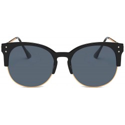 Aviator Women's Retro Fashion Designer Half Frame Round Cateye Sunglasses - Gold/Black - C018RZX3EMH $23.43