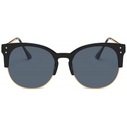 Aviator Women's Retro Fashion Designer Half Frame Round Cateye Sunglasses - Gold/Black - C018RZX3EMH $23.43