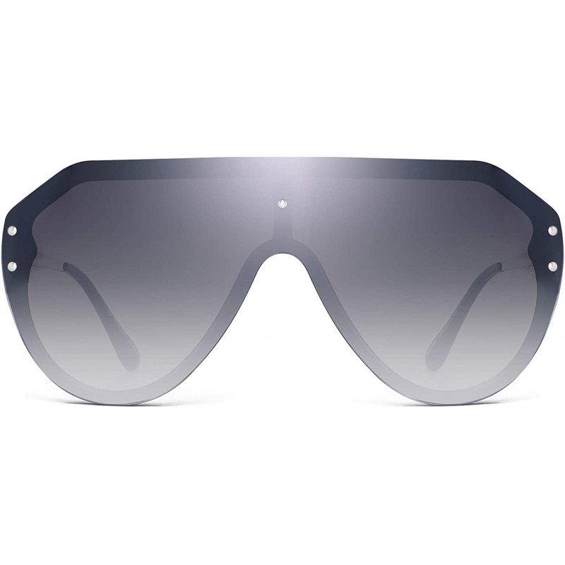 Square Oversized Shield Sunglasses Rimless Flat Top Mirror Glasses Women Men - Black Frame / Gradient Grey Lens - CI18RGMAQ3S...
