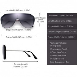 Square Oversized Shield Sunglasses Rimless Flat Top Mirror Glasses Women Men - Black Frame / Gradient Grey Lens - CI18RGMAQ3S...