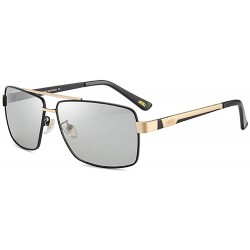 Rectangular Men's Driving Sunglasses Rectangular Polarized Discoloration Lens Metal Frame - Black Gold Frame Discoloration - ...