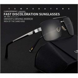 Rectangular Men's Driving Sunglasses Rectangular Polarized Discoloration Lens Metal Frame - Black Gold Frame Discoloration - ...